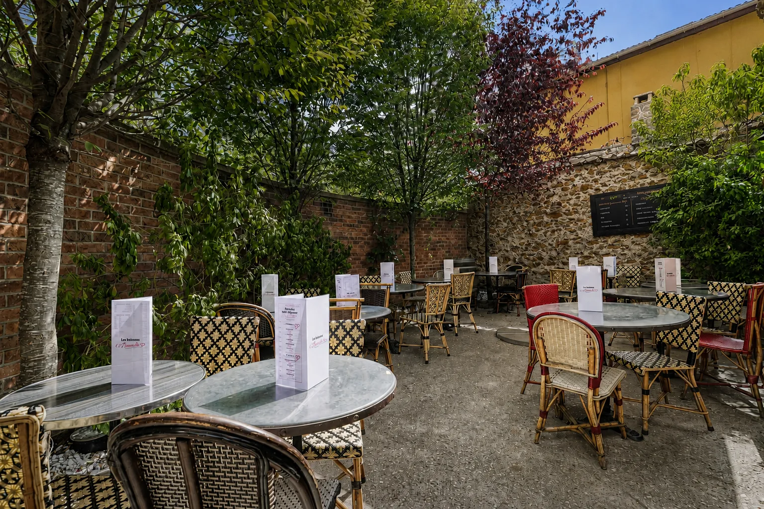 Terrasse arborée du restaurant L’Amourette à Montreuil